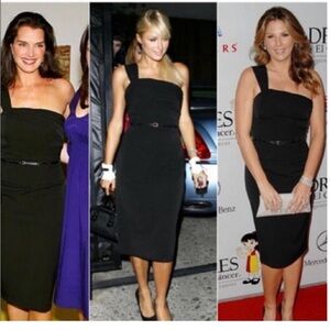 Black Halo Jackie O One Shoulder Dress Belted Black